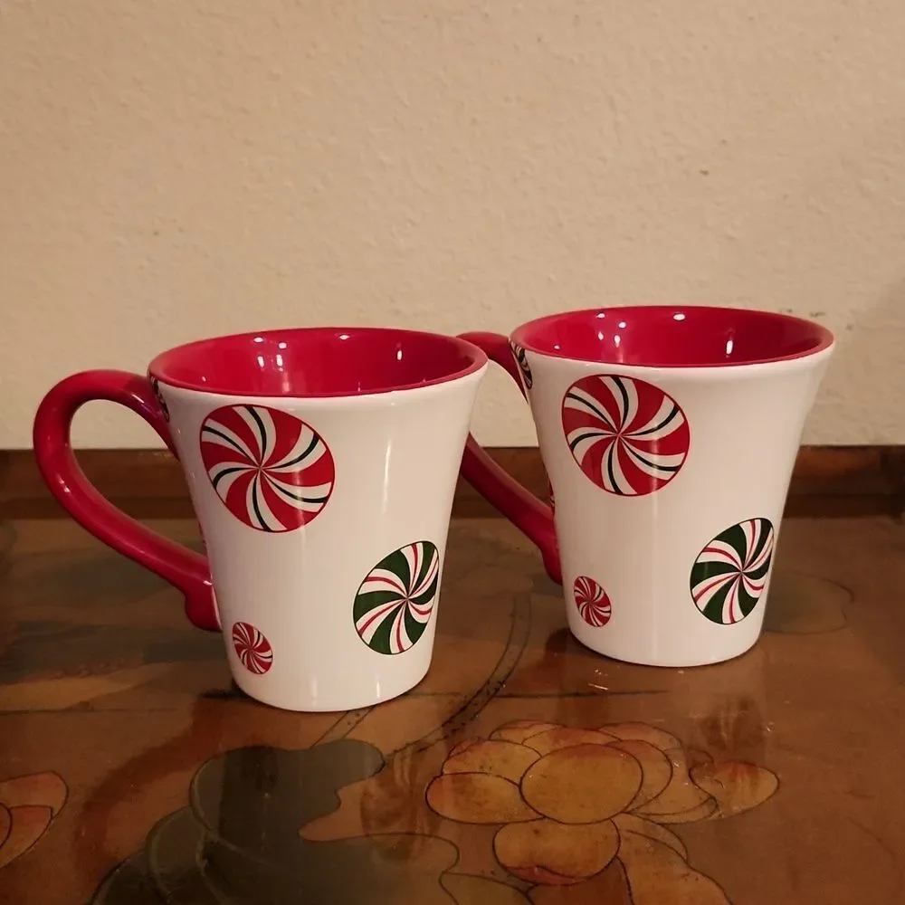 Pier 1 Imports Candy Cane Cup Mug 10oz. Set of 2